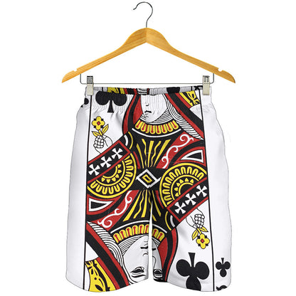 Queen Of Clubs Playing Card Print Men's Shorts