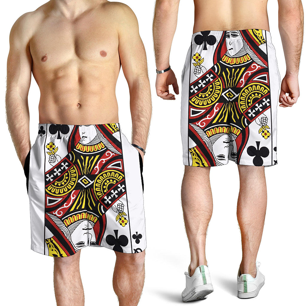 Queen Of Clubs Playing Card Print Men's Shorts