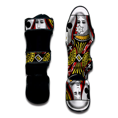 Queen Of Clubs Playing Card Print Muay Thai Shin Guard