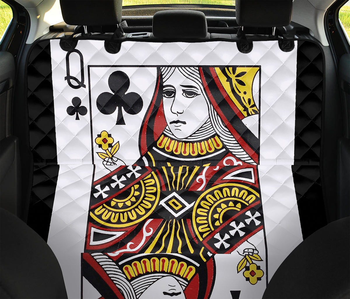 Queen Of Clubs Playing Card Print Pet Car Back Seat Cover