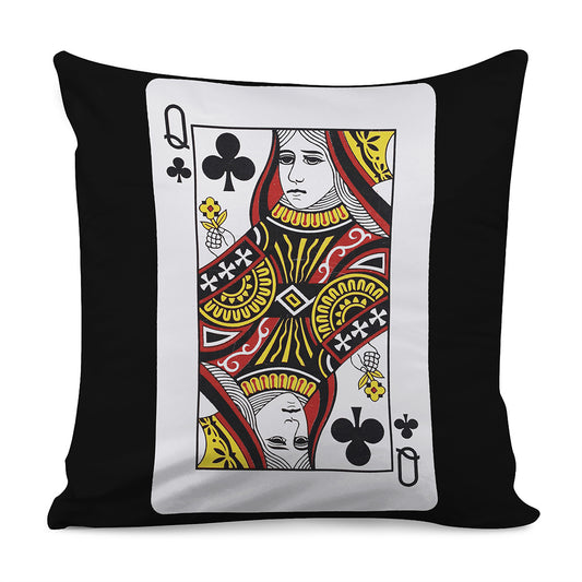 Queen Of Clubs Playing Card Print Pillow Cover