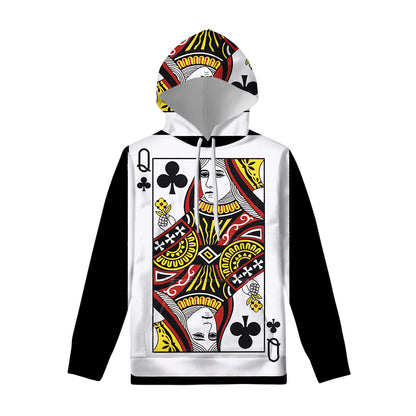 Queen Of Clubs Playing Card Print Pullover Hoodie