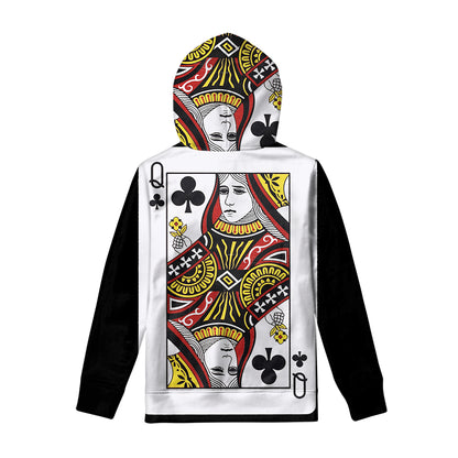 Queen Of Clubs Playing Card Print Pullover Hoodie