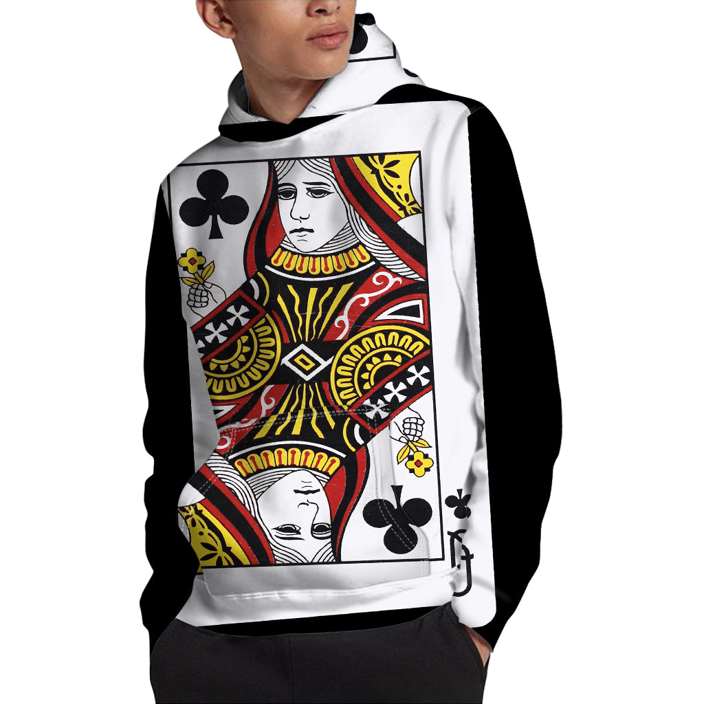 Queen Of Clubs Playing Card Print Pullover Hoodie