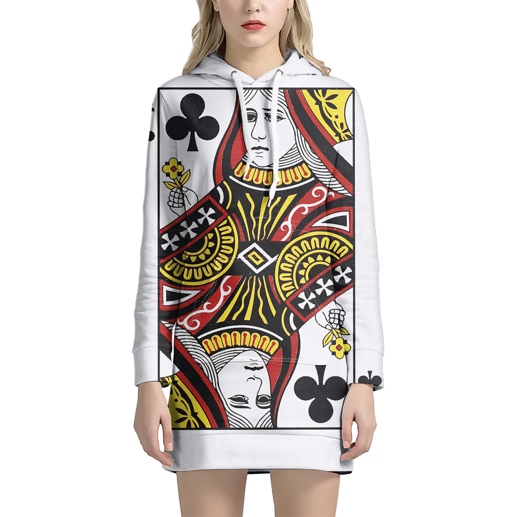 Queen Of Clubs Playing Card Print Pullover Hoodie Dress