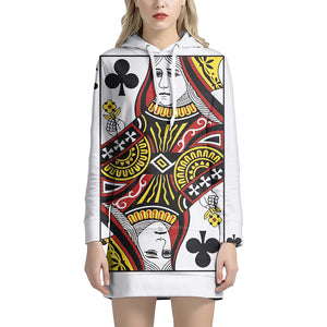 Queen Of Clubs Playing Card Print Pullover Hoodie Dress