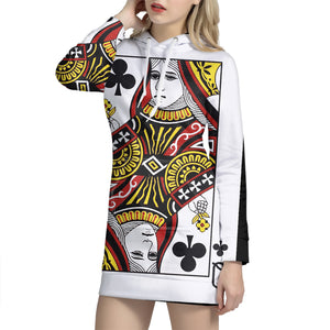 Queen Of Clubs Playing Card Print Pullover Hoodie Dress