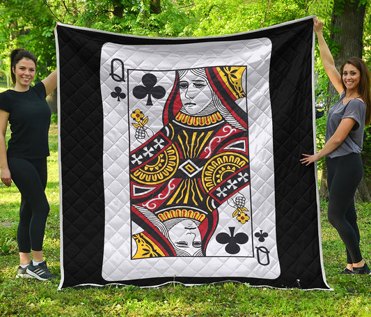 Queen Of Clubs Playing Card Print Quilt