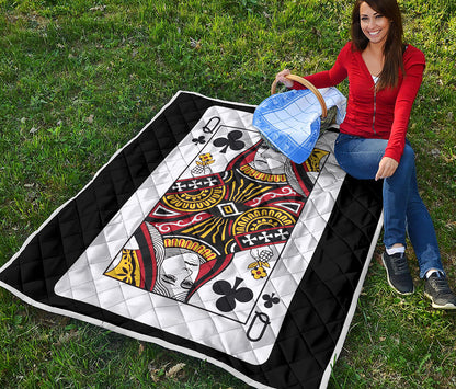 Queen Of Clubs Playing Card Print Quilt