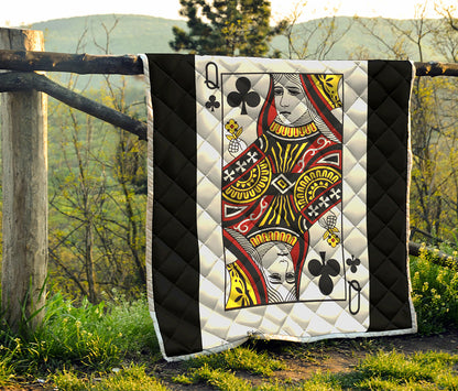 Queen Of Clubs Playing Card Print Quilt