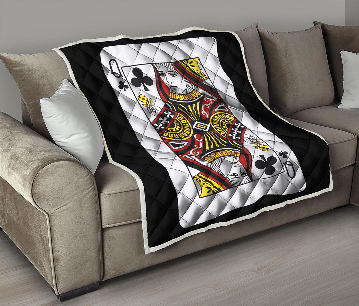 Queen Of Clubs Playing Card Print Quilt