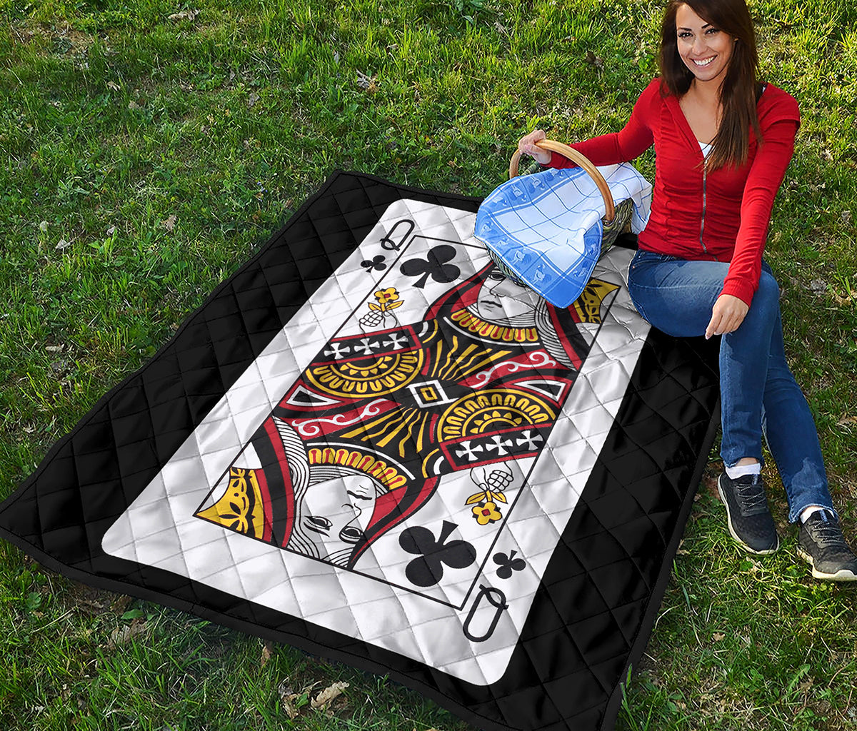Queen Of Clubs Playing Card Print Quilt