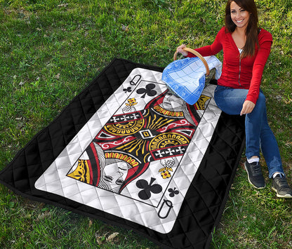 Queen Of Clubs Playing Card Print Quilt