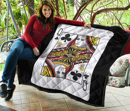Queen Of Clubs Playing Card Print Quilt