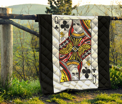 Queen Of Clubs Playing Card Print Quilt