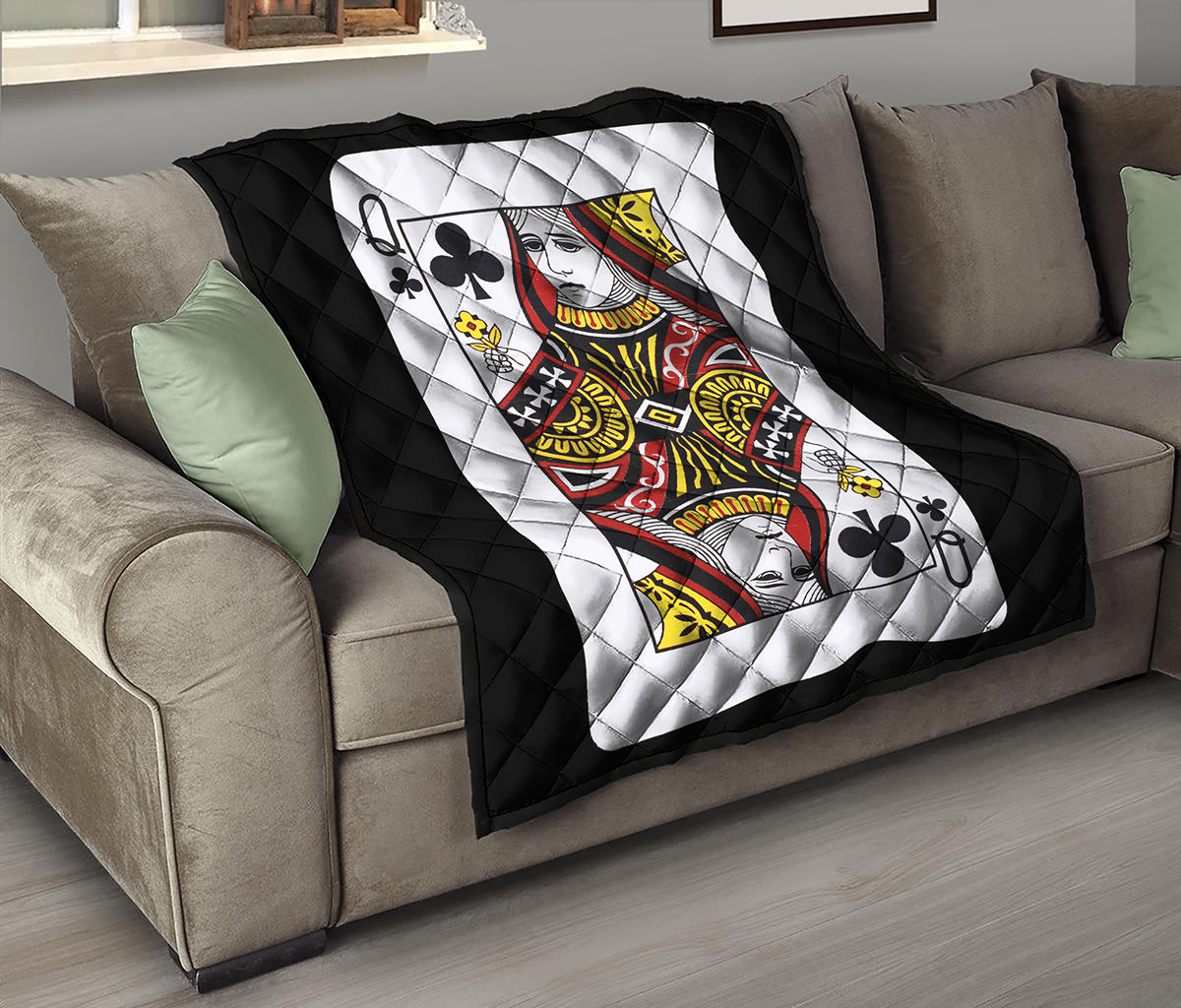 Queen Of Clubs Playing Card Print Quilt