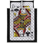 Queen Of Clubs Playing Card Print Quilt Bed Set