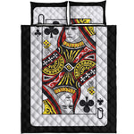 Queen Of Clubs Playing Card Print Quilt Bed Set