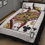 Queen Of Clubs Playing Card Print Quilt Bed Set
