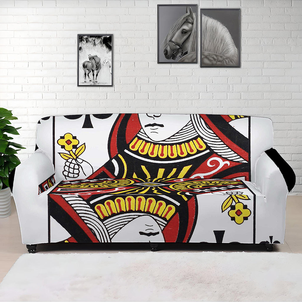 Queen Of Clubs Playing Card Print Sofa Cover