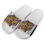 Queen Of Clubs Playing Card Print White Slide Sandals