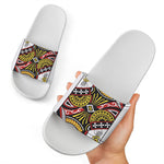 Queen Of Clubs Playing Card Print White Slide Sandals