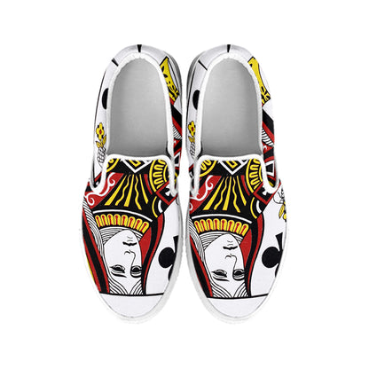 Queen Of Clubs Playing Card Print White Slip On Shoes