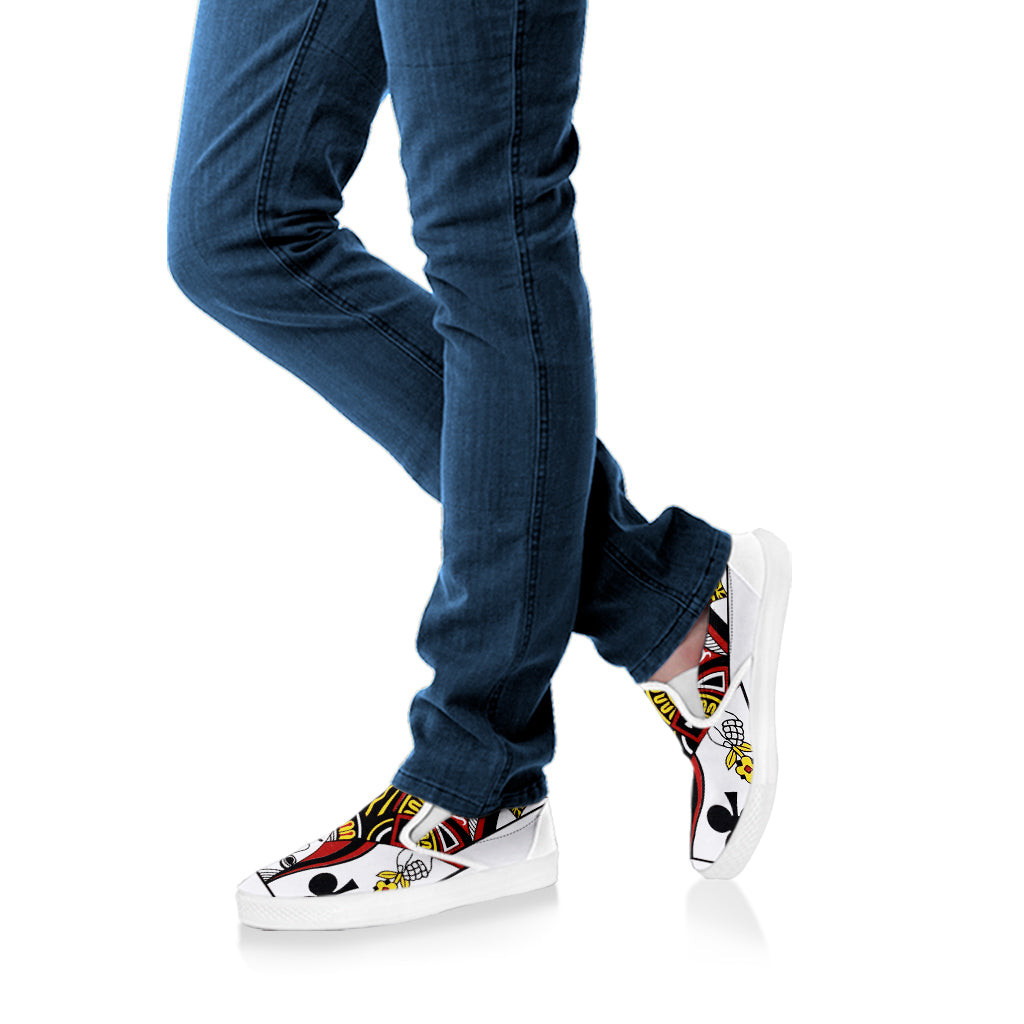 Queen Of Clubs Playing Card Print White Slip On Shoes