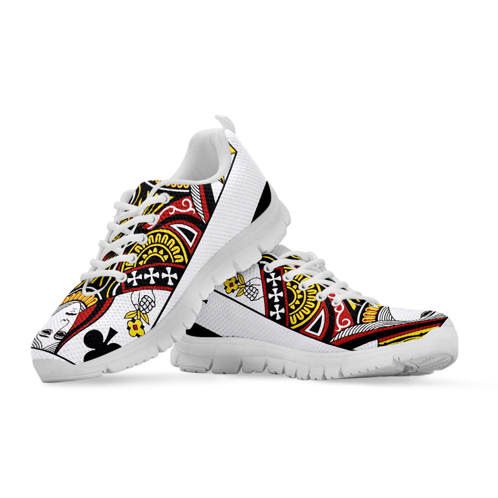 Queen Of Clubs Playing Card Print White Sneakers