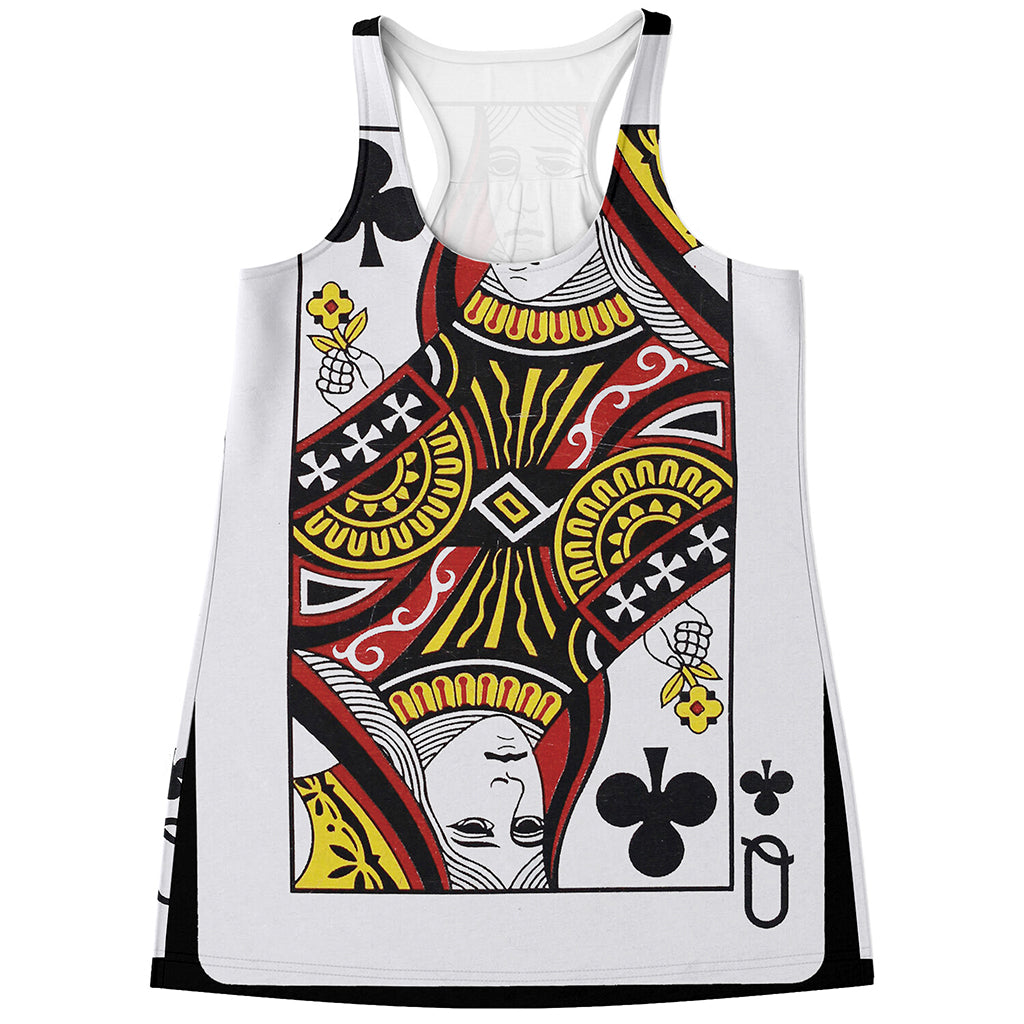 Queen Of Clubs Playing Card Print Women's Racerback Tank Top