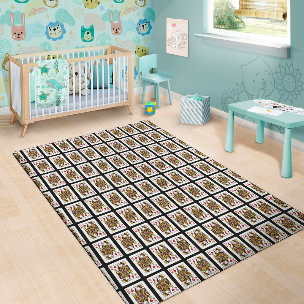 Queen Of Diamonds Playing Card Pattern Print Area Rug
