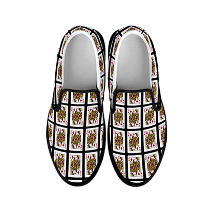 Queen Of Diamonds Playing Card Pattern Print Black Slip On Shoes