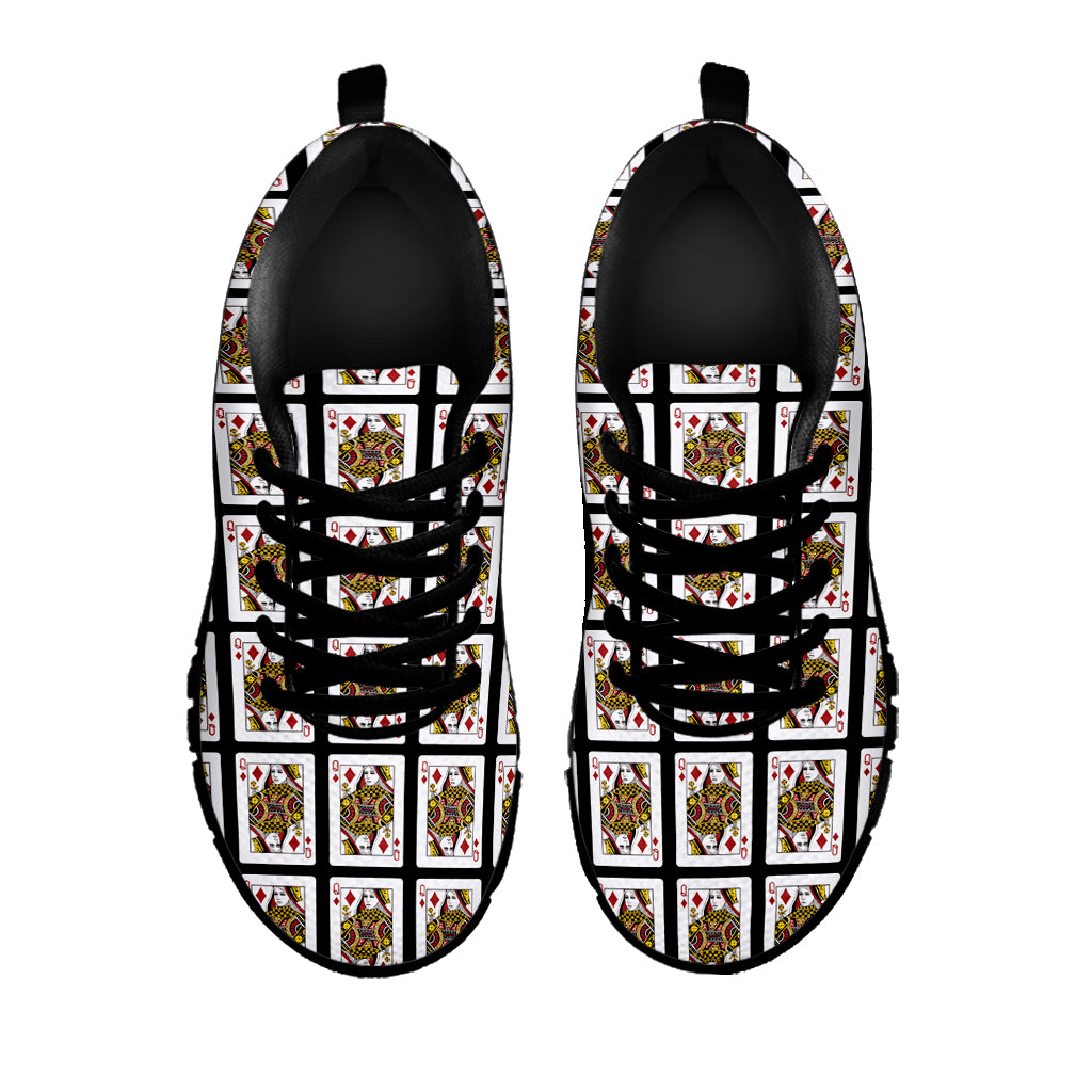 Queen Of Diamonds Playing Card Pattern Print Black Sneakers