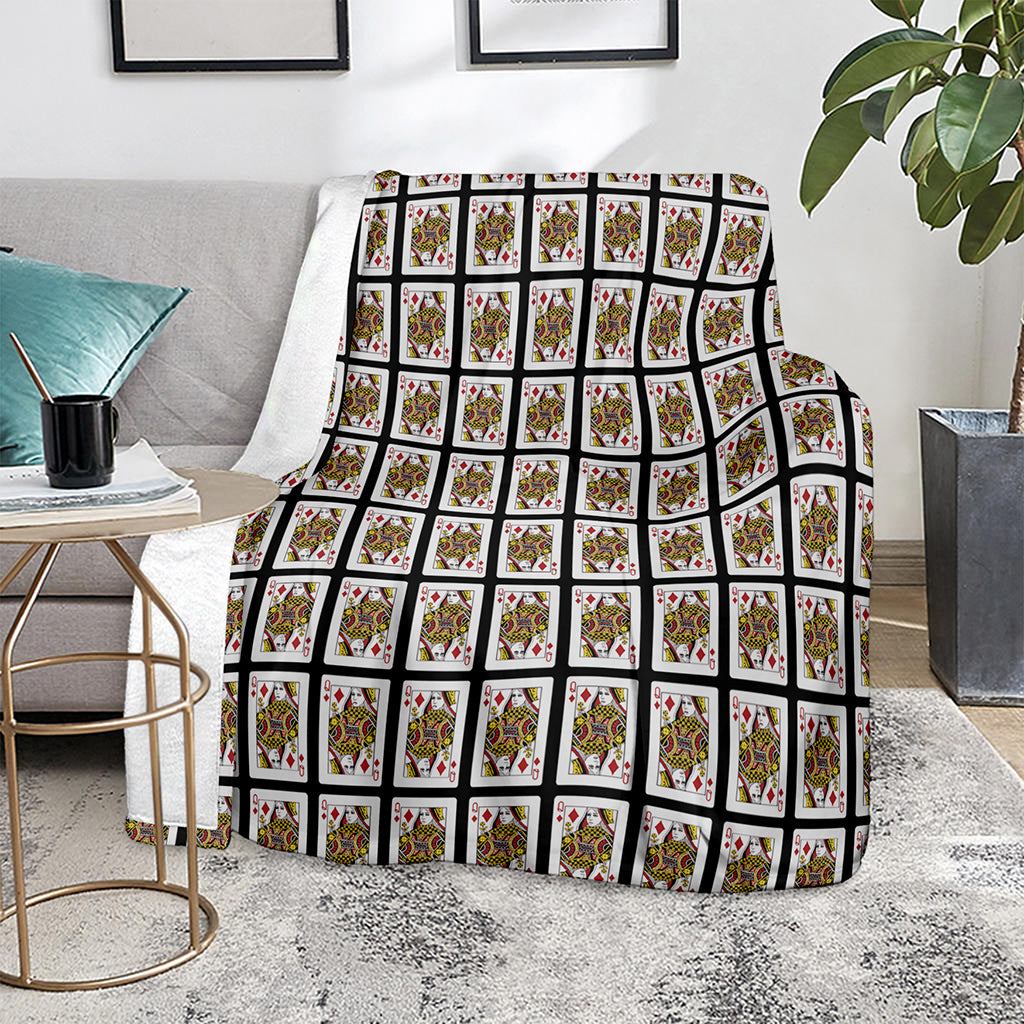 Queen Of Diamonds Playing Card Pattern Print Blanket