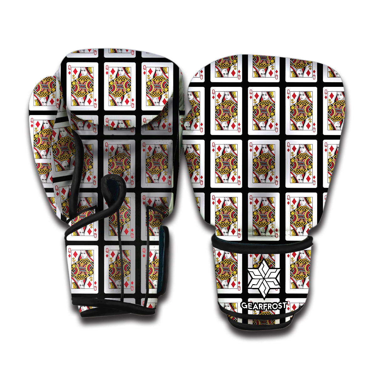 Queen Of Diamonds Playing Card Pattern Print Boxing Gloves