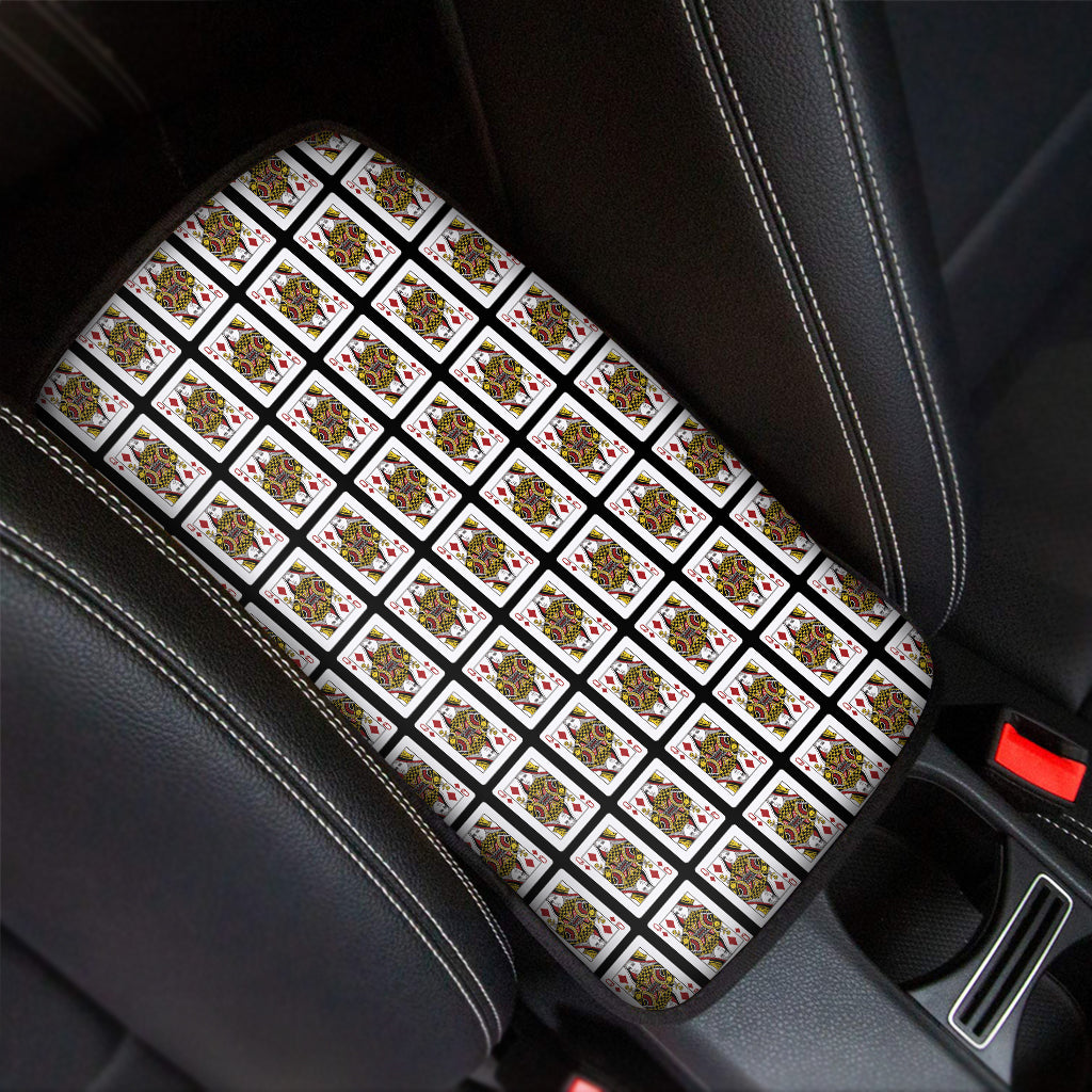 Queen Of Diamonds Playing Card Pattern Print Car Center Console Cover