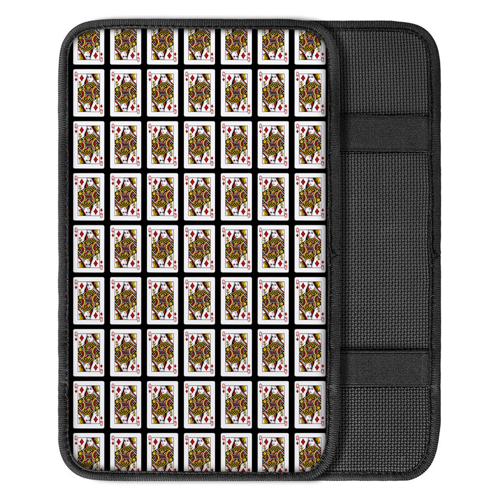 Queen Of Diamonds Playing Card Pattern Print Car Center Console Cover