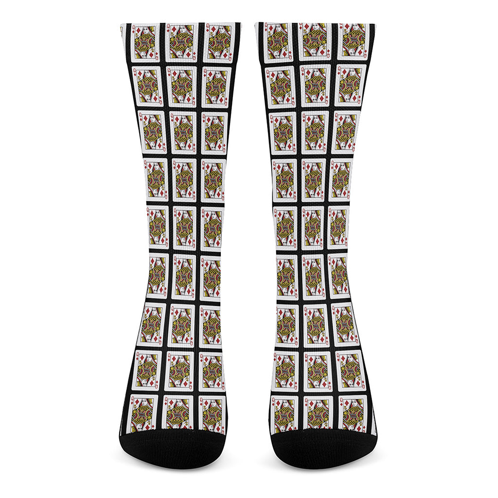 Queen Of Diamonds Playing Card Pattern Print Crew Socks