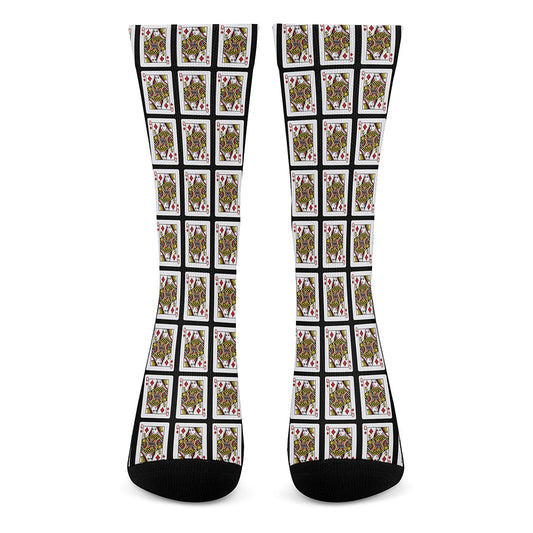 Queen Of Diamonds Playing Card Pattern Print Crew Socks