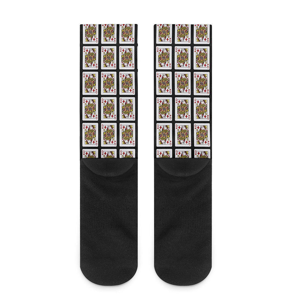 Queen Of Diamonds Playing Card Pattern Print Crew Socks