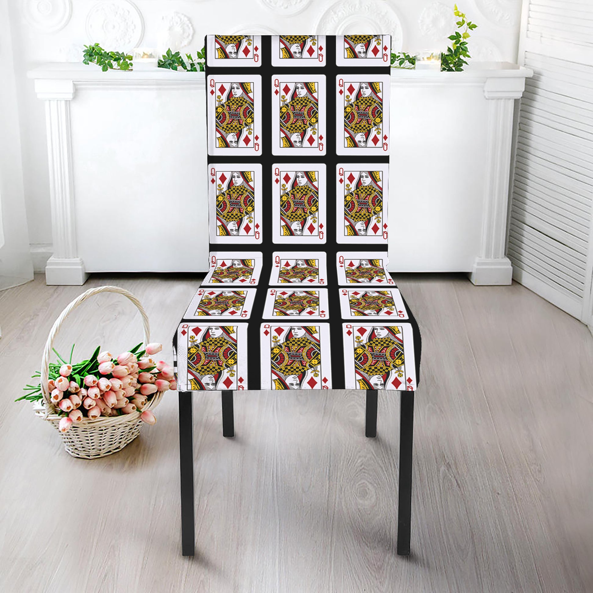 Queen Of Diamonds Playing Card Pattern Print Dining Chair Slipcover