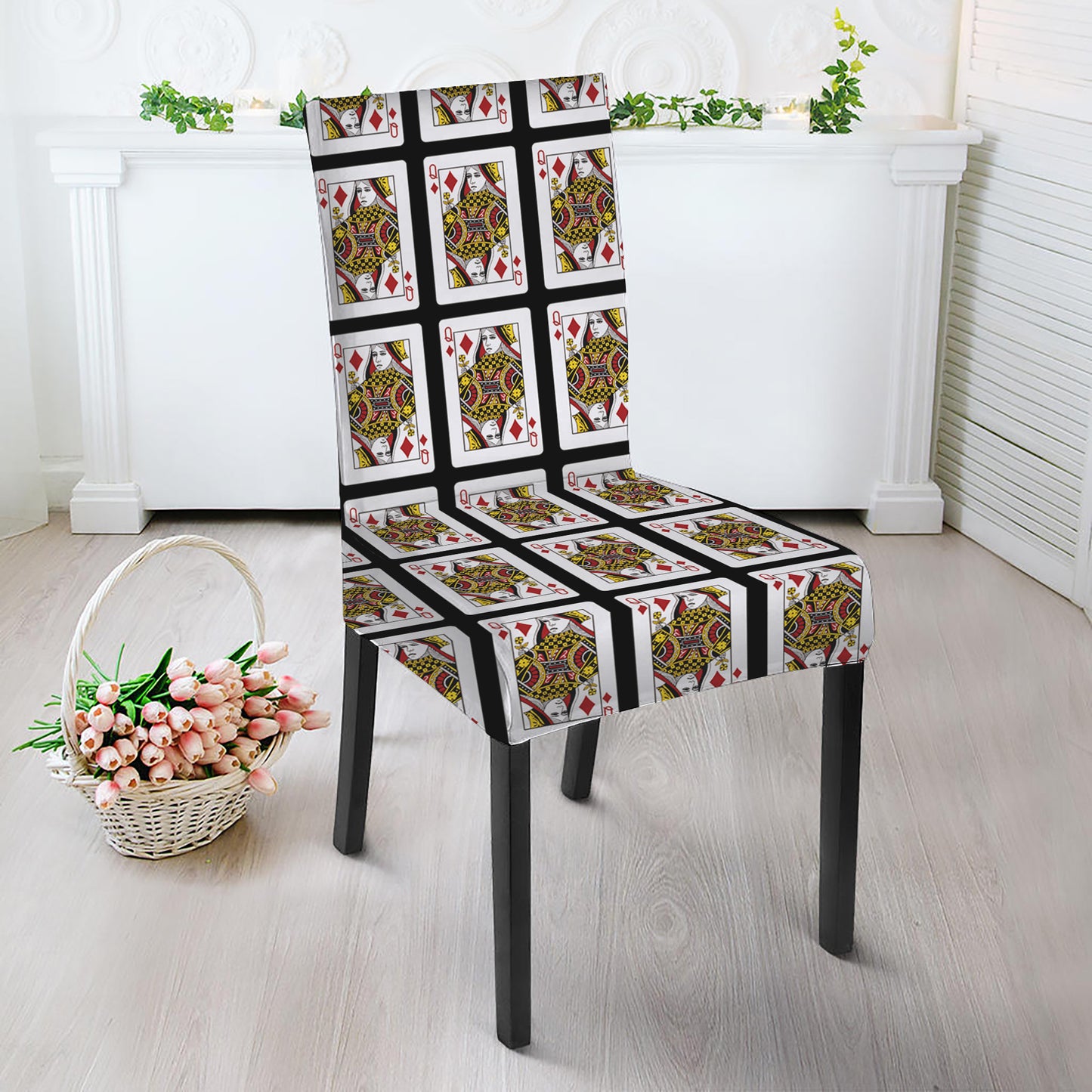 Queen Of Diamonds Playing Card Pattern Print Dining Chair Slipcover