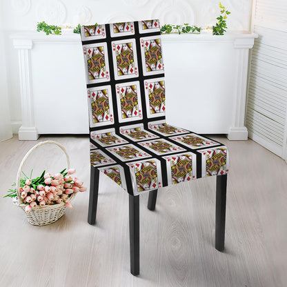 Queen Of Diamonds Playing Card Pattern Print Dining Chair Slipcover