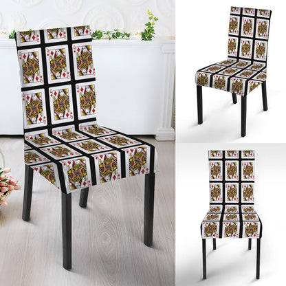 Queen Of Diamonds Playing Card Pattern Print Dining Chair Slipcover