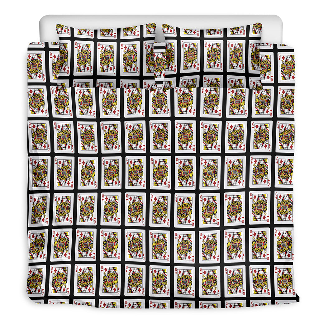 Queen Of Diamonds Playing Card Pattern Print Duvet Cover Bedding Set
