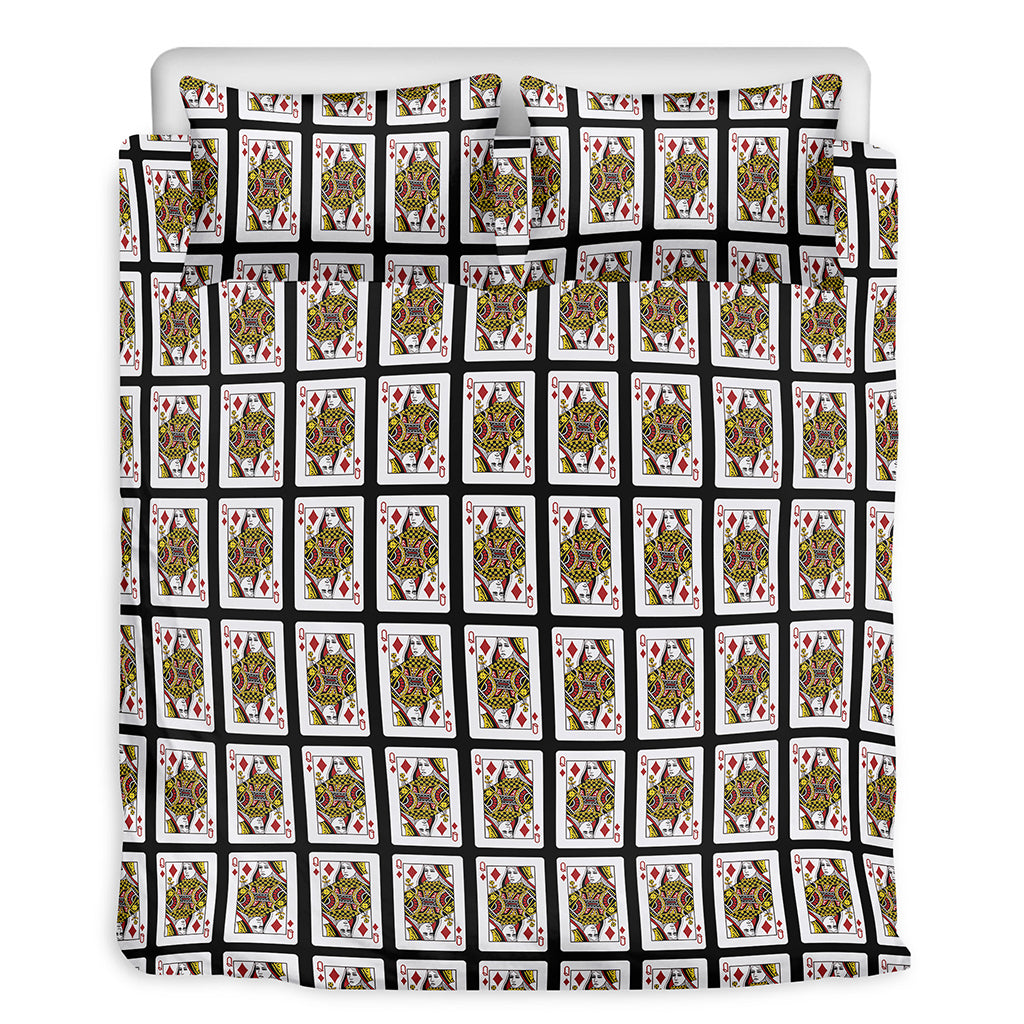Queen Of Diamonds Playing Card Pattern Print Duvet Cover Bedding Set