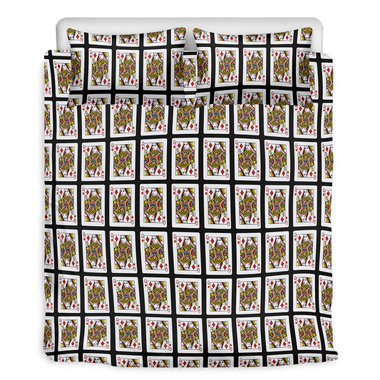 Queen Of Diamonds Playing Card Pattern Print Duvet Cover Bedding Set