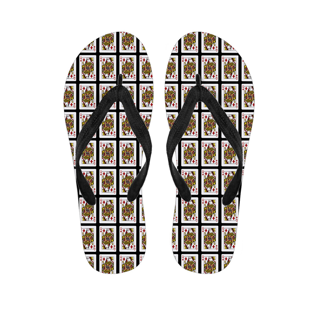 Queen Of Diamonds Playing Card Pattern Print Flip Flops