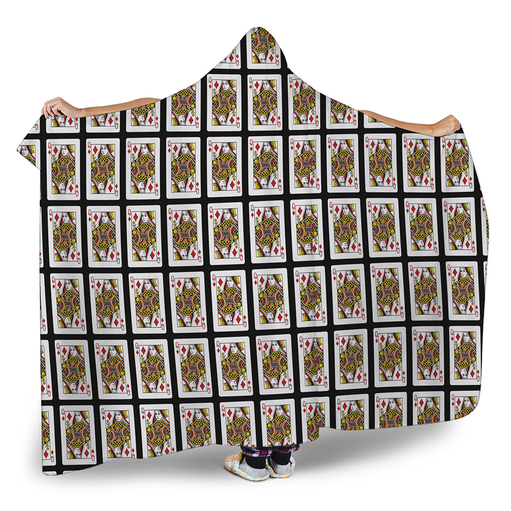 Queen Of Diamonds Playing Card Pattern Print Hooded Blanket