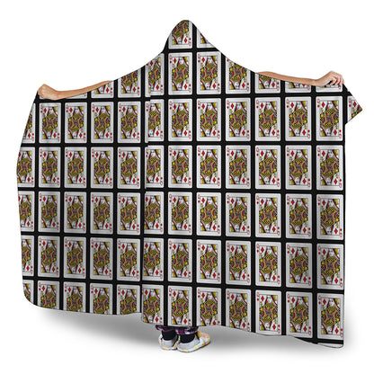 Queen Of Diamonds Playing Card Pattern Print Hooded Blanket